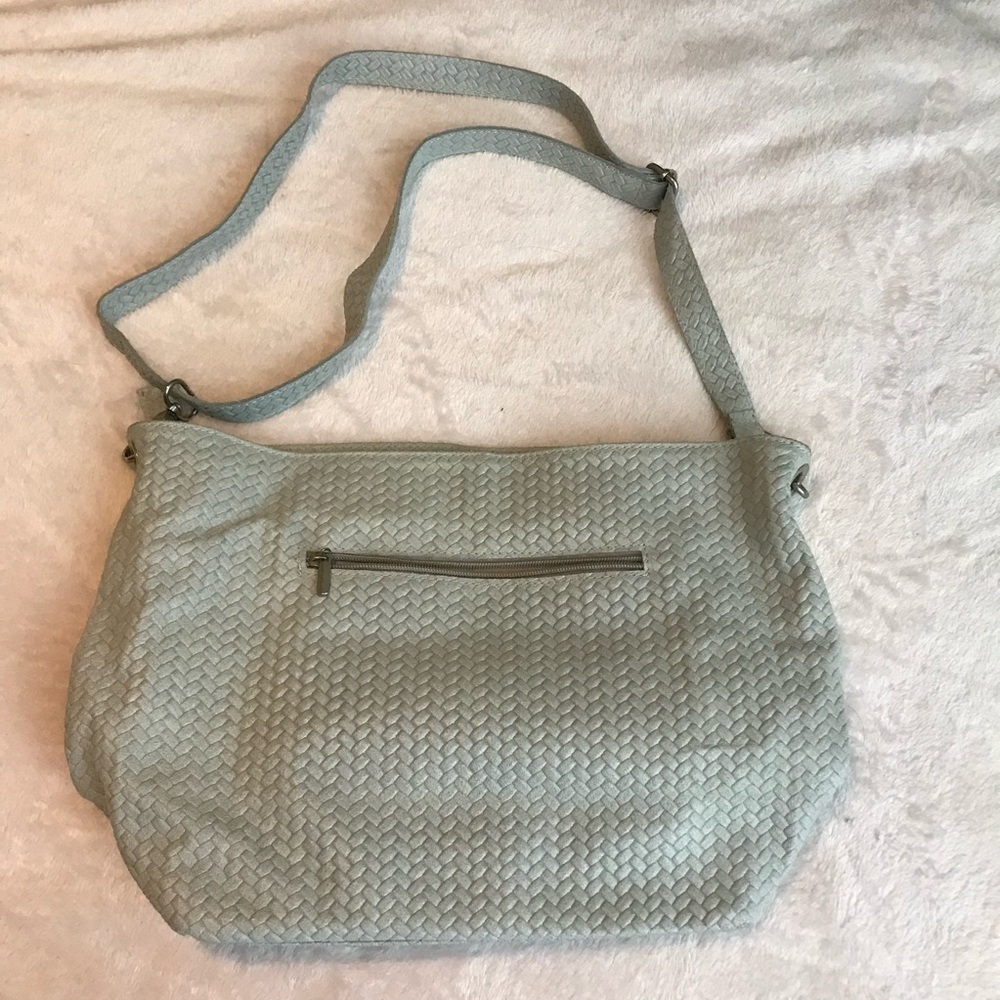 BORSE IN PELLE Genuine Leather Made in Italy Purse shoulder Bag Gray Woven - Picture 1 of 15